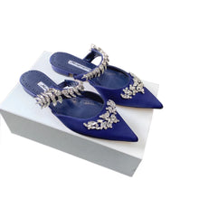 Women's High HeelsTemperament Baotou Silk Wheat Ear Rhinestones Muller Semi-Trailer Pump Pointed Stiletto Sandals