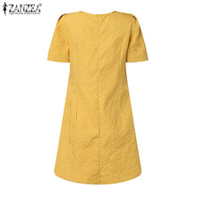ZANZEA Korean Fashion Puff Sleeve Short Dresses Commute Elegant Solid Fitted Waist Party Robes Women Textured A-line Vestidos