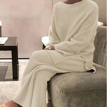 Women Elegant O Neck Loose Sweater and Wide Leg Knitting Trousers Suits Autumn Winter Two Piece Set Vintage Solid Jumper Outfits