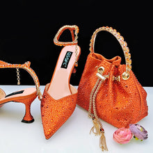 New Gold Glitter Fabric Pointed Toe High Heels With A Variety Of Shapes Of Rhinestones Fashion Party Ladies Shoes And Bag