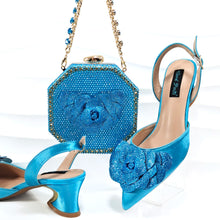 QSGFC African Popular Styles Evening Shoes And Bags Paired With Handmade Petal Clutches Pointed Toe Mid-Heel Women Shoes
