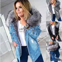 Women's Winter Large Size Denim Warm Jacket