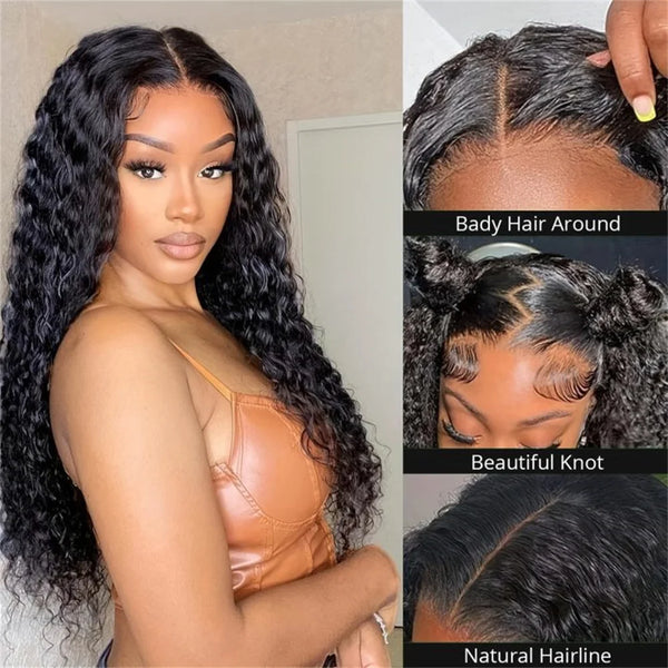 Water Wave Glueless Wig Human Hair Ready To Wear Pre Cut 4x4 Lace Closure Wig Pre Plucked Brazilian Curly Remy Human Hair Wig