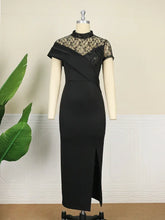 Black Long Prom Dresses High Neck Lace Patchwork Bodycon Women Evening Cocktail Club Party African Gowns Sexy Slit Outfits 2025