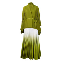 CM.YAYA Gradient Women's Set Full Sleeve Belt Blouse Shirt and Pleated Long Skirts Suit Street Two 2 Piece Set Outfit Tracksuit