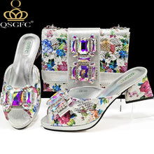 QSGFC Elegant Women Heels for Peep Toe Good Material Design Rhinestone Purple Sandals Italian Shoes and Bags Matching Set 2024