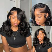 13x4 Short Body Wave Lace Frontal Bob Wig 200% Density Brazilian Remy 100% Human Hair Transparent Lace Wigs For Women 12 14 Inch