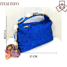 JMF New arrive Italian Design Blue Women's Fashion Rhinestone Pearl Point Toe Stiletto Heels Sandals Women's Shoes & Bag Set