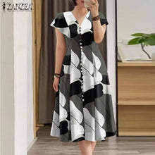 ZANZEA Summer Fashion Women's Printed Dress Short Sleeve V-Neck Robe Casual Holiday Sundress Elegant Fitted Wiast Vestidos 2025