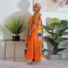 2023 Fashion African 3/4 Sleeve Polyester Plus Size O-Neck Pleated Long Dress Dashiki African Clothes African Dresses for Women