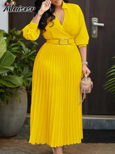 Mlaiscsr Purple Fashion Belt V-Neck Long Sleeve A-Line Pleated Dress Women Elegant Slim Evening Party Club Vestidos African Robe