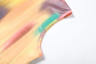 BWQ Colorful Tie-dye O-neck Maxi Dress Women Hipster Topstitch Patchwork Sleeveless Slim Robe Female Streetwear Vestido