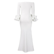 Elegant Sexy Side Slit Long Dress For Women Independent Stand Trade Clothing One-character Collar Leaf Sleeves Evening Dress