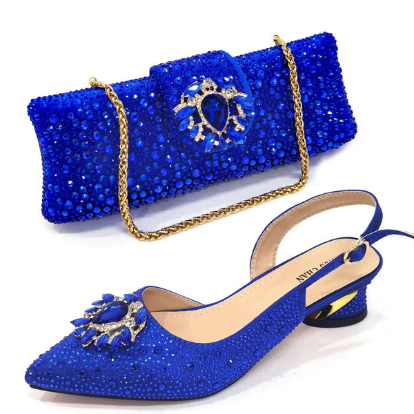 Elegant Women's Low Heels Italian Shoes And Bag Set