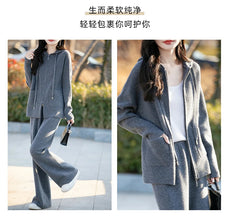 100% Merino wool fall/winter new women's sweater crewneck hooded Cardigan Fashion all-in-one warm pants suit