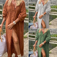 2024 Spring Cotton Linen Women's Long Buttons Shirt Dress V-neck White Dresses Female New Fashion Elegant Loose Ladies Clothes