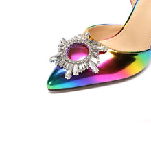 Rainbow Color Women Sandals Elegant Pointed Toe Sun Style Rhinestone High Heels Weeding Shoes Spike Heel Pumps Sandals Drop Ship