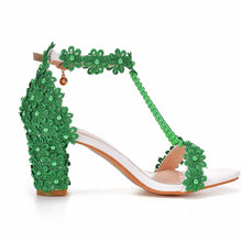 Plus Size 34-43 Shoes for Women Summer Lace Flower Sandals Peep Toe Fashion String Bead High Heel Party Wedding Evening Shoes