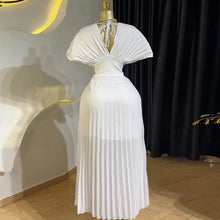 CM.YAYA Women Short Sleeve V-neck Elegant Long Pleated Dress 2025 Sweet Holiday Beach Evening Sexy Girl Party Dresses Vestidos
