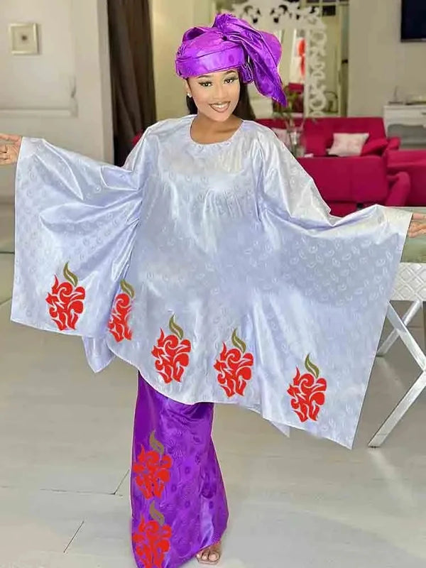 Shiny Bazin Riche Long Dresses For Ankara Women Daily Clothing Free Size 2024 Latest Free Size Bazin Riche Dashiki Robe Scarf
