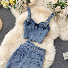 CM.YAYA Women Denim Sets Sleeveless Strap Crop Top and Long Skirts Suits 2024 Summer Jeans Streetwear Two 2 Piece Sets Outfits