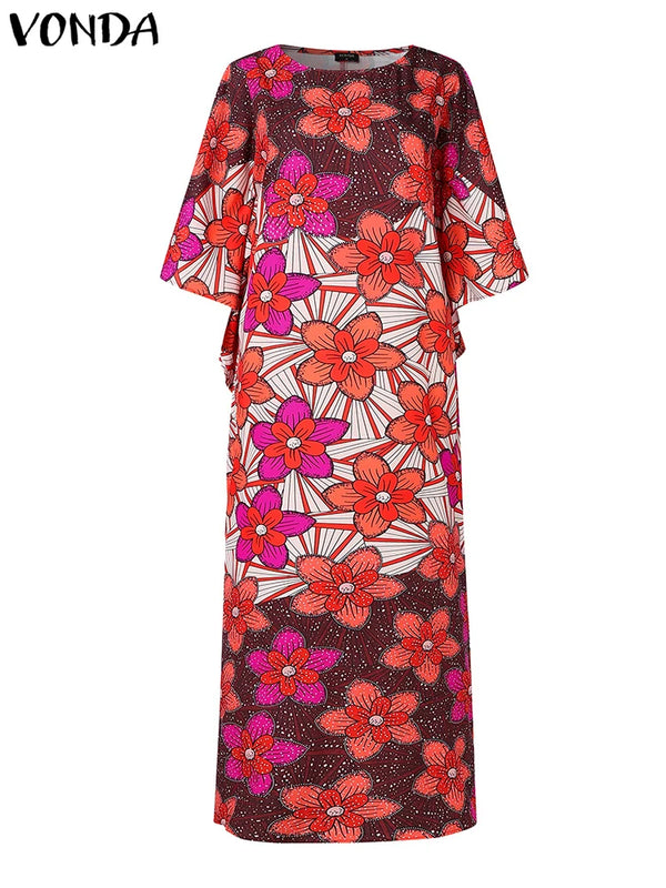 Plus Size 5XL VONDA Women Summer Party Maxi Dress Bohemian Long Vestidos 2025 Vintage Printed Sundress Loose Casual O-Neck Robe