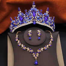 3 Pcs Princess Wedding Crown Jewelry Sets and Tiaras Green Pink Bride Necklace Earrings Set Girls Prom Birthday Accessory