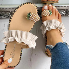 2022 Women Slipper Pineapple Pearl Flat Toe Bohemian Summer Beach Sandals Ladies Shoes plus size Mujer Verano