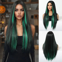 Long Black Green Mix Cospaly Wig Synthetic Hair High Quality Wig for Women Party Daily Use Heat Resistant Straight Natural Wigs