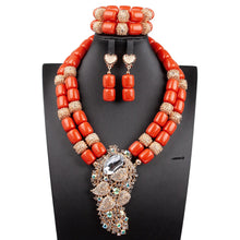 Artificial Coral Women Pendant Necklace Bracelets Earrings Suit African Wedding Jewelry Set Nigeria Bride Accessories Party Gift