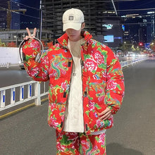 Men Harajuku Big Flopwer Coat Winter Jacket 2024 Mens Streetwear Hip Hop Parka Chinese Traditional Clothes Puffer Jackets XXXXXL