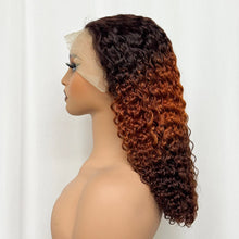 Double Drawn 250% Density Ombre 18 Inches Water Wave Curly Human Hair Wigs 13x4 Transparent Lace Frontal Hair Wig for Women