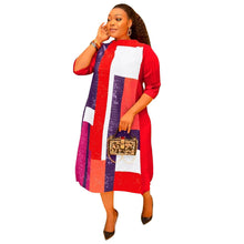 2023 Fashion African 3/4 Sleeve Polyester Plus Size O-Neck Pleated Long Dress Dashiki African Clothes African Dresses for Women