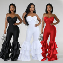 Jumpsuits Strapless Women Sleeveless Sexy Rompers One Piece Overalls Slim Fit Long Pant Ruffles Patchwork Elegant Lady