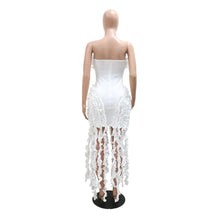 Women Strapless Ruffles Tassel Splicing Irregular Birthday Bodycon Midi Maxi Dress 2025 Even Sexy Party Dresses Vestidos