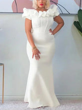 Elegant Women Long Evening Dresses Ruched Off Shoulder Slim Bodycon Mermiad White Dress Formal Party Wedding Guest Gown