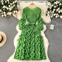 European Court Style Dress Miyake for Women A Design Sense Tassel V-neck Slim Fit Long High-temperature Pleated Flared Sleeve