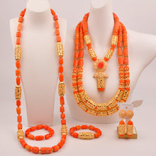 Natural coral beads orange necklace set for stylish Nigerian wedding couple African jewelry