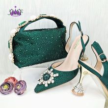 JMF New arrive Italian Design Blue Women's Fashion Rhinestone Pearl Point Toe Stiletto Heels Sandals Women's Shoes & Bag Set
