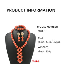 Nigeria Wedding Jewelry Set Imitation Coral Beads Golden Pendant Necklace for Women Resin Material African Bride Accessorise