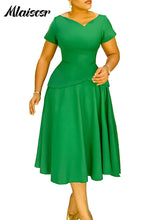 Mlaiscsr Fashion V-neck Short Sleeved Wide Hem A-Line Mid Dress Elegant Birthday Evening Party Cocktail Party African Vestidos