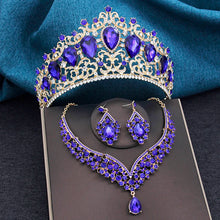 Baroque 3pcs/set Bridal Wedding Crown Princess Queen Water Drop Crystal Big Tiaras and Necklace Earrings Costume Jewelry Sets