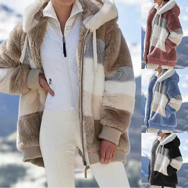 Women Loose Multicoloured Soft Warm Fluffy Jacket