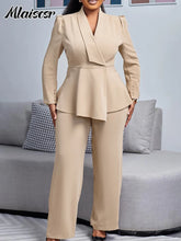 Mlaiscsr Office Lady Two Pieces Set Elegant Long Sleeves Tops and Wide Leg Straight Leg Pants Women Work Wear Business Suit 2025