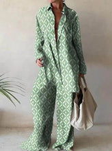 Women Set Autumn Long Sleeve Lapel Printed Casual Fashion Elegant Beach Loose Wide Leg Trousers Ladies Two Piece Suits Pant Sets