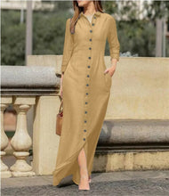 Elegant and Fashionable Neutral Style Long Sleeved Cardigan Solid Color Long Cotton and Linen Dress New Temperament Party Dress