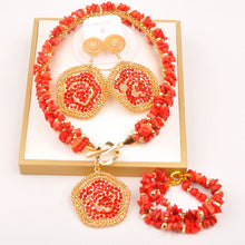 Natural coral beads orange necklace set for stylish Nigerian wedding couple African jewelry