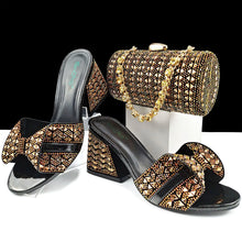 QSGFC Italian Fashion Banquet Shoes and Bags African Women's Hand Bags with Rhinestone Decoration and Women's High Heels