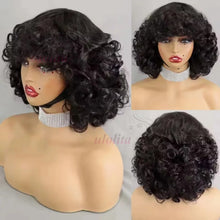 99J burgundy Fumi Curly Bob Wig Bouncy Pixie Cut Wig Highlight Full Machine Egg Curls Curly Human Hair Wigs for Women With Bangs