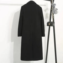 Women's Winter Classic Black Woolen Mid-Length Woolen Blend Overcoat